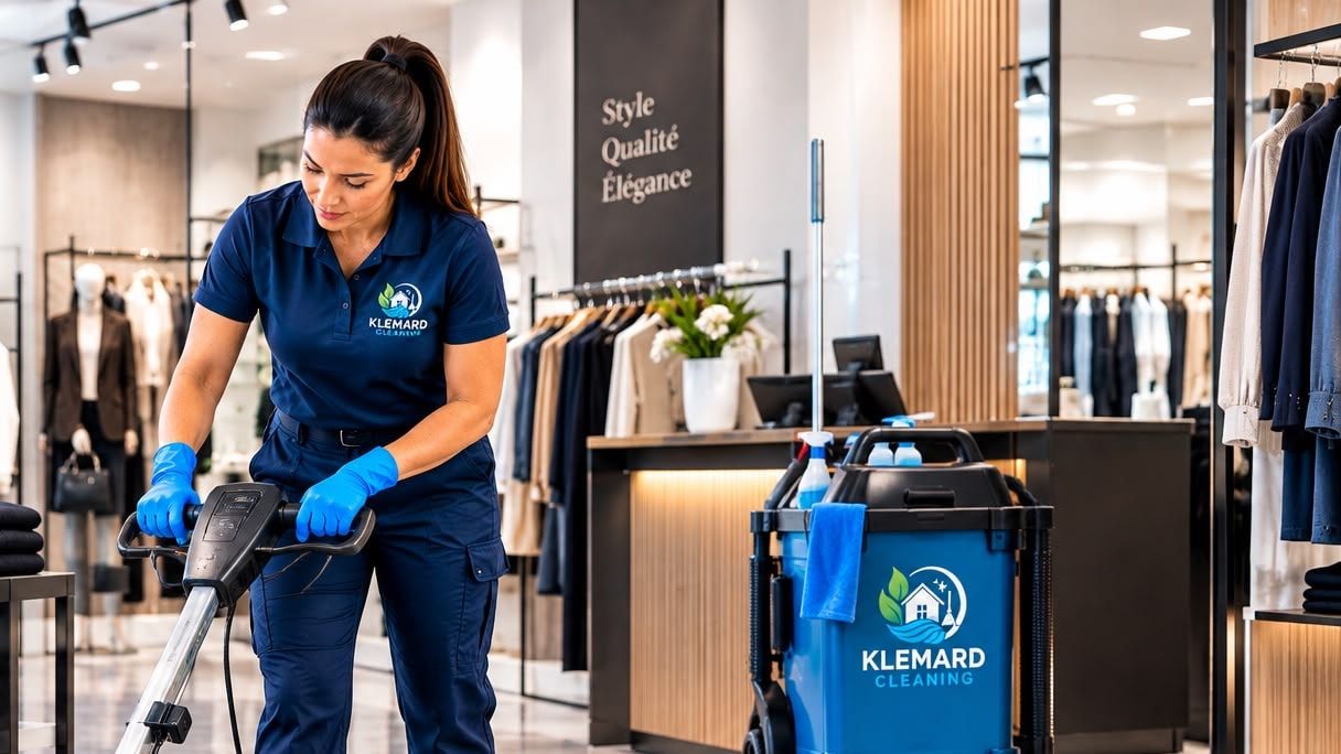 Plancher d’une boutique récuré à la monobrosse avant l’ouverture